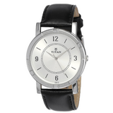 Titan Silver Dial Black Leather Strap Watch NN1639SL03