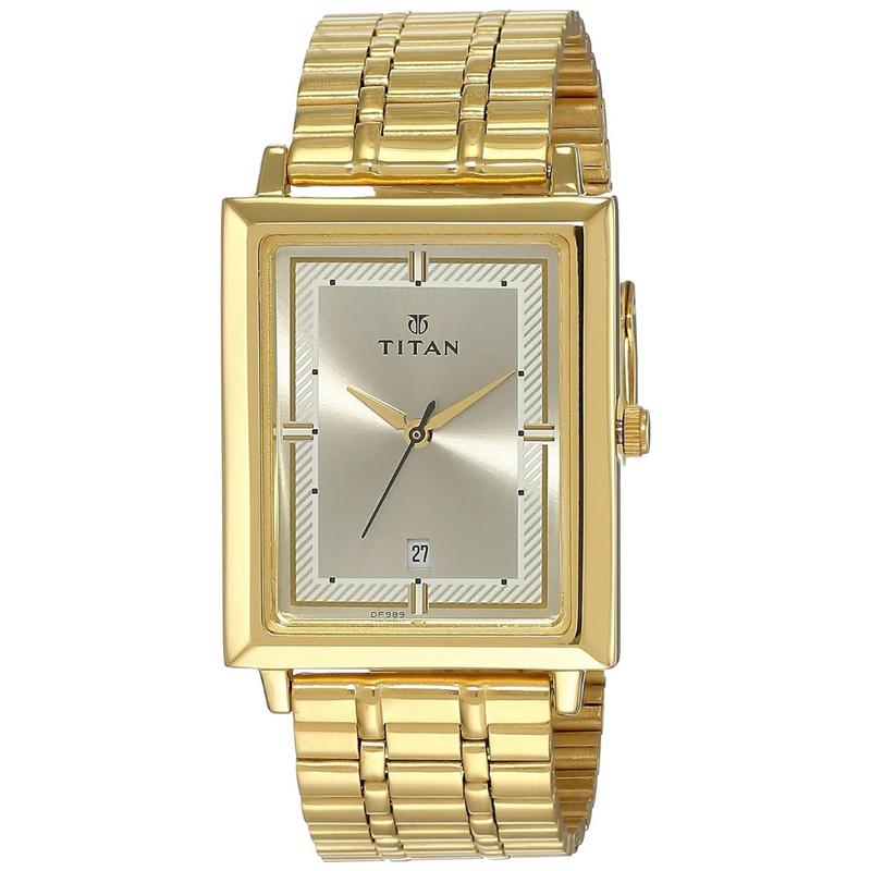 Titan Champagne Dial Golden Stainless Steel Strap Watch - 1715YM02 - KRISHNA WATCH COMPANY