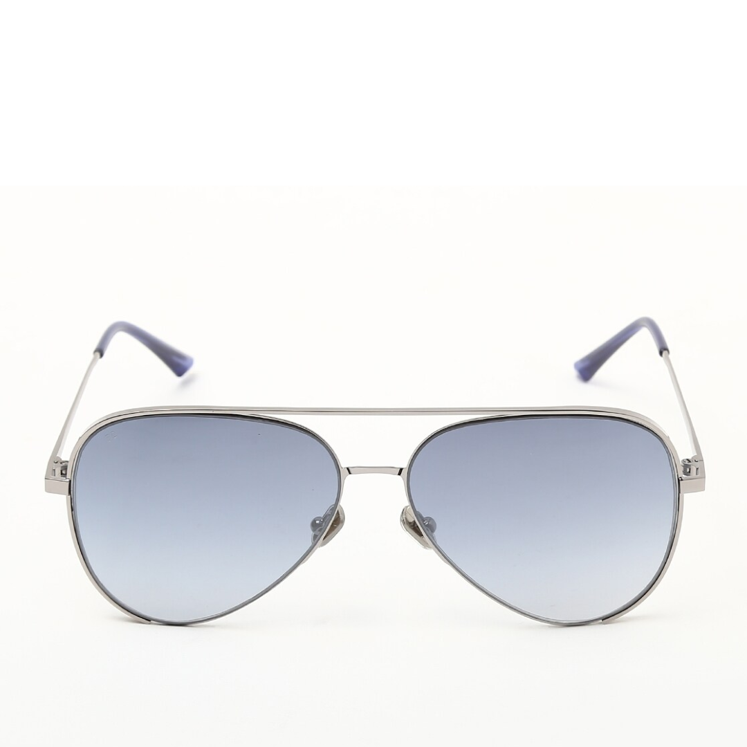 French Connection Blue Lens Aviator Sunglass Full Rim Silver Frame With Gradient (FC 7445 C3)