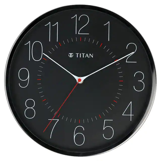 Titan Metallic Black Wall Clock with Slim Hands - 30 cm x 30 cm (Medium) NBW0007MA01A - KRISHNA WATCH COMPANY