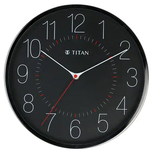Titan Metallic Black Wall Clock with Slim Hands - 30 cm x 30 cm (Medium) NBW0007MA01A - KRISHNA WATCH COMPANY