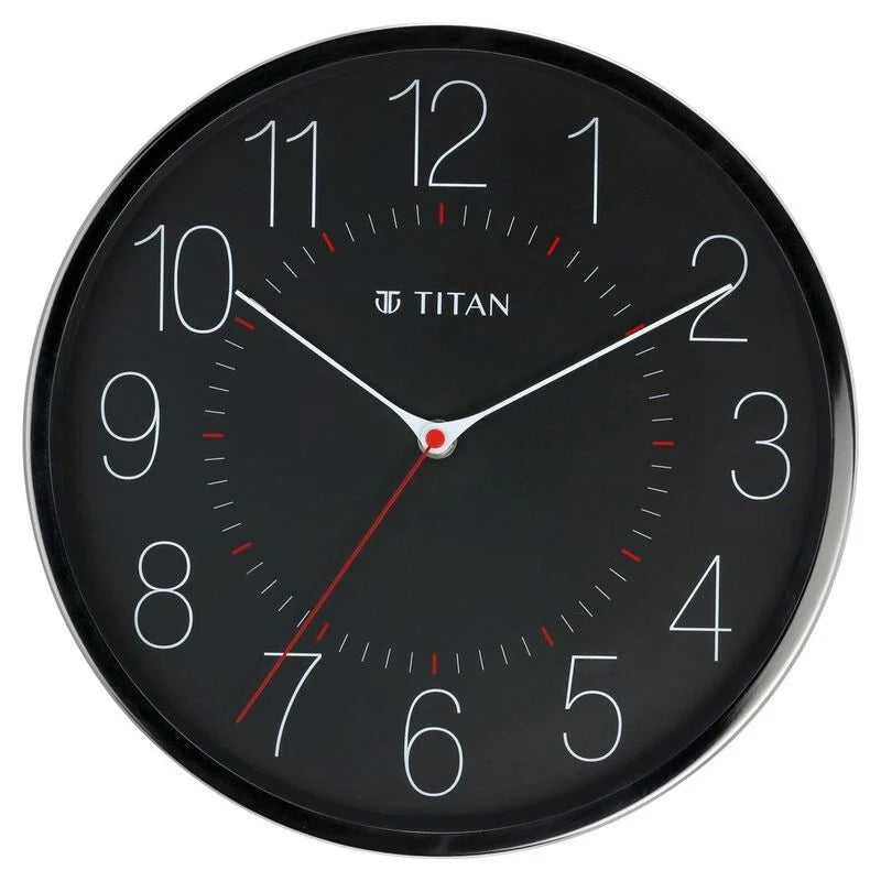 Titan Metallic Black Wall Clock with Slim Hands - 30 cm x 30 cm (Medium) NSW0007MA01A - KRISHNA WATCH COMPANY