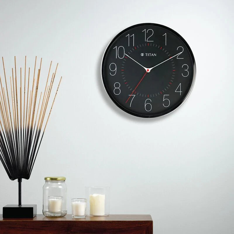 Titan Metallic Black Wall Clock with Slim Hands - 30 cm x 30 cm (Medium) NSW0007MA01A - KRISHNA WATCH COMPANY
