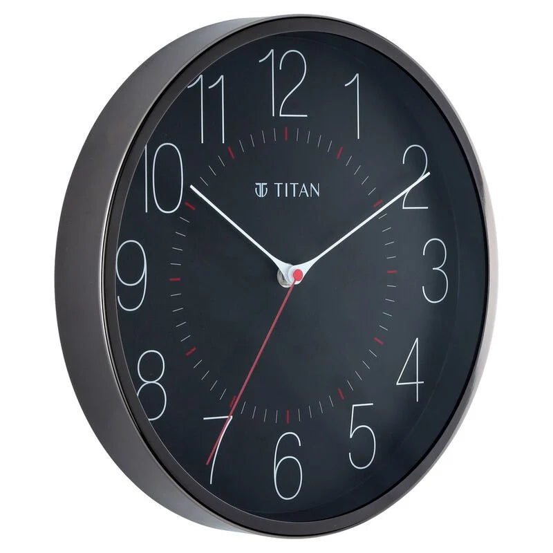 Titan Metallic Black Wall Clock with Slim Hands - 30 cm x 30 cm (Medium) NSW0007MA01A - KRISHNA WATCH COMPANY