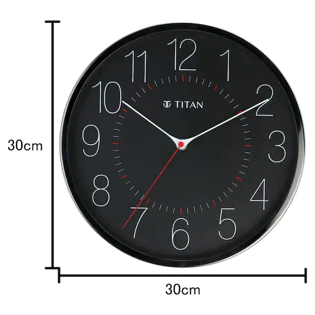 Titan Metallic Black Wall Clock with Slim Hands - 30 cm x 30 cm (Medium) NBW0007MA01A - KRISHNA WATCH COMPANY