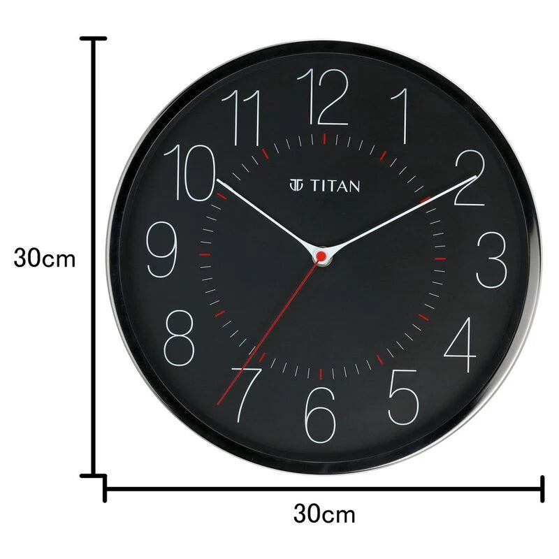 Titan Metallic Black Wall Clock with Slim Hands - 30 cm x 30 cm (Medium) NSW0007MA01A - KRISHNA WATCH COMPANY
