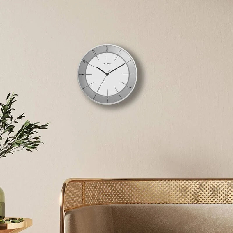 Titan Contemporary Wall Clock White Dial Color Silent Sweep Technology - 27 cm X 27 cm (Small) NSW0010PA02 - KRISHNA WATCH COMPANY