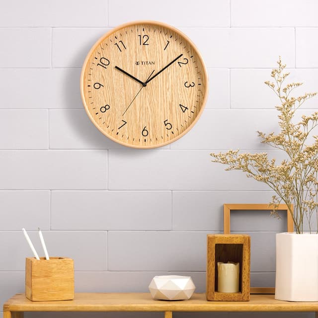Titan Wooden Brown Wall Clock with Silent Sweep Technology - 31.5 cm x 31.5 cm (Medium) W0023WA01
