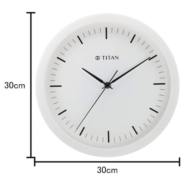Titan Contemporary White Wall Clock with Silent Sweep Technology 30 cm x 30 cm (Medium) W0036PA01 - KRISHNA WATCH COMPANY