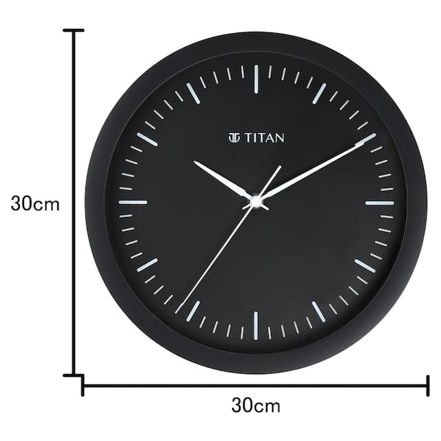 Titan Contemporary Black Wall Clock with Silent Sweep Technology 30 cm x 30 cm (Medium) W0036PA02 - KRISHNA WATCH COMPANY