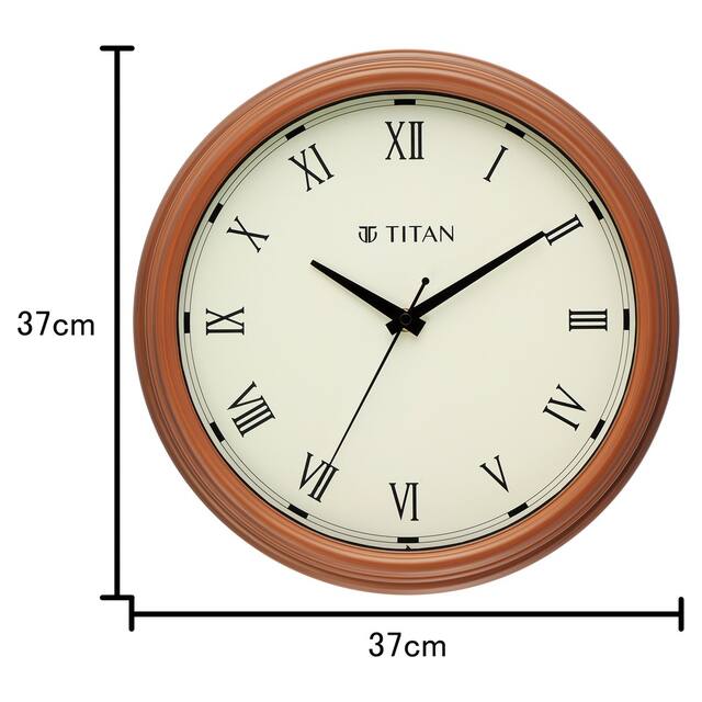 Titan Classic Brown Wall Clock with Silent Sweep Technology - 32.5 cm x 32.5 cm (Medium) W0045PA02A - KRISHNA WATCH COMPANY
