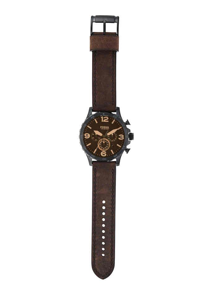 Fossil Mens 50 mm Nate Black Dial Leather Chronograph Watch - JR1487