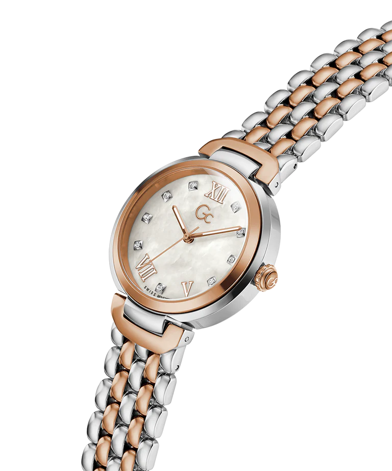 Gc White Round Dial Analog Women's Watch - Z64001L1