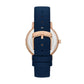 Armani Exchange Multifunction Moonphase Blue Leather Watch and Rose-Tone Brass Necklace Set AX7149SET
