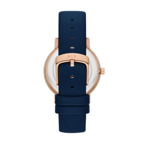 Armani Exchange Multifunction Moonphase Blue Leather Watch and Rose-Tone Brass Necklace Set AX7149SET