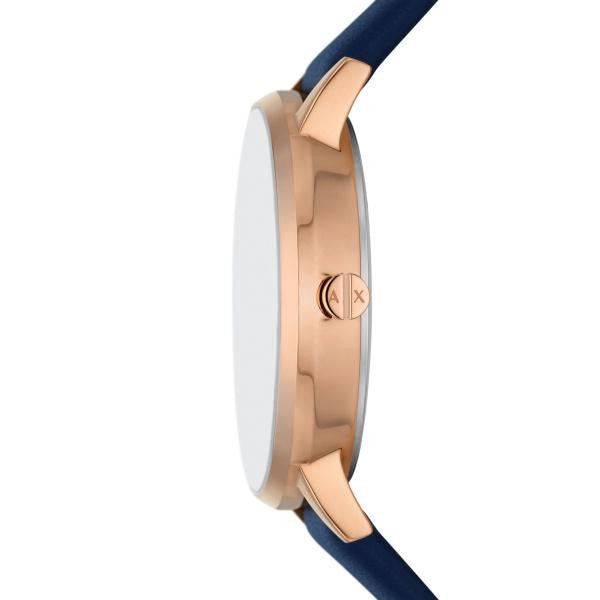 Armani Exchange Multifunction Moonphase Blue Leather Watch and Rose-Tone Brass Necklace Set AX7149SET