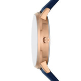 Armani Exchange Multifunction Moonphase Blue Leather Watch and Rose-Tone Brass Necklace Set AX7149SET - KRISHNA WATCH COMPANY
