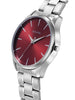 Sonata Ease Quartz Red Dial Silver Metal Watch - 77163SM09W