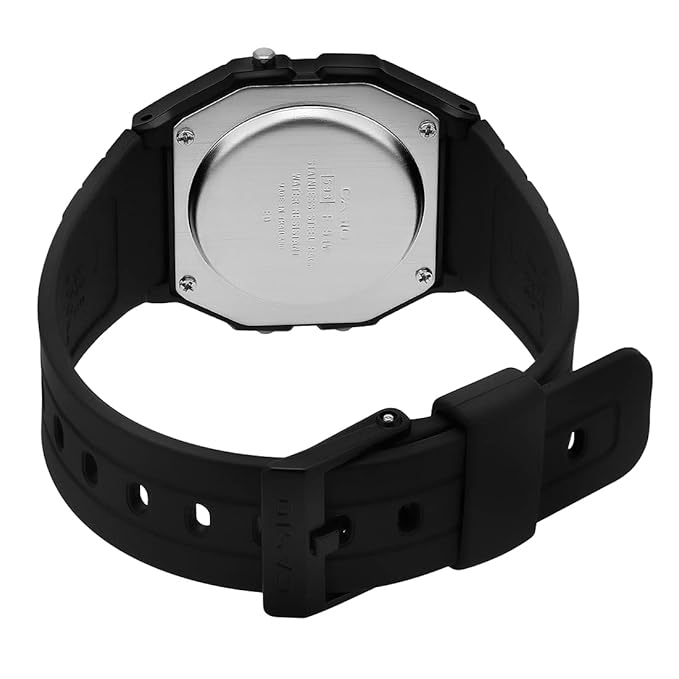 Black watch with a visible brand name on a white background