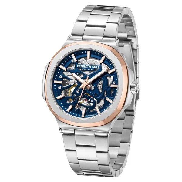 Kenneth Cole Automatic Blue Dial With Silver Stainless Steel Strap Watch For Men ntkcwgy0046201mn - KRISHNA WATCH COMPANY