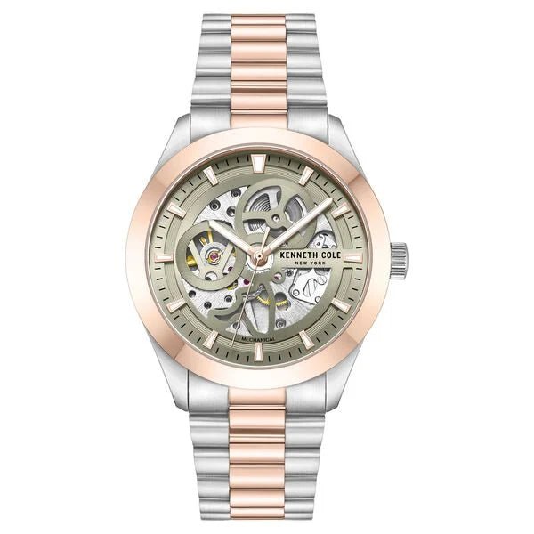 Kenneth Cole Mechanical Hand Wound Analog Mechanical Grey Dial With Two Toned Stainless Steel Strap Watch For Men ntkcwgl0046702mn