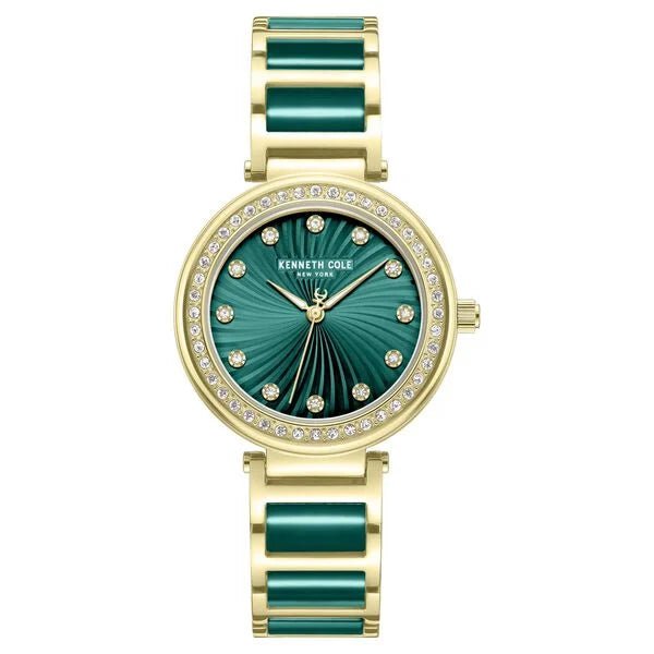 Kenneth Cole Quartz Analog Green Dial Golden Colour Ceramic Strap Watch For Women kcwlg0066103ld