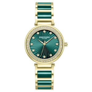 Kenneth Cole Quartz Analog Green Dial Golden Colour Ceramic Strap Watch For Women kcwlg0066103ld - KRISHNA WATCH COMPANY