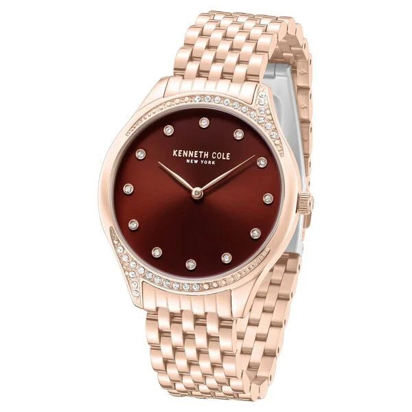 Kenneth Cole Quartz Analog Maroon Dial Rose Gold Colour Stainless Steel Strap Watch For Women kcwlg0068203ld