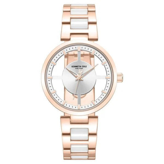 Kenneth Cole Quartz Analog Silver Dial Rose Gold Colour Ceramic Strap Watch For Women kcwlg0066701ld