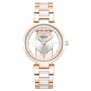 Kenneth Cole Quartz Analog Silver Dial Rose Gold Colour Ceramic Strap Watch For Women kcwlg0066701ld - KRISHNA WATCH COMPANY