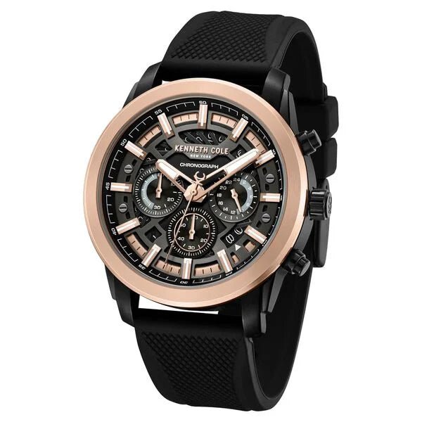 Kenneth Cole Quartz Multifunction Black Dial Black Colour Silicone Strap Watch For Men kcwgo0067702mn