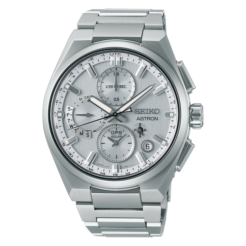 Seiko Astron GPS Solar 5X Dual-Time Chronograph in Silvery White - SSH159J1