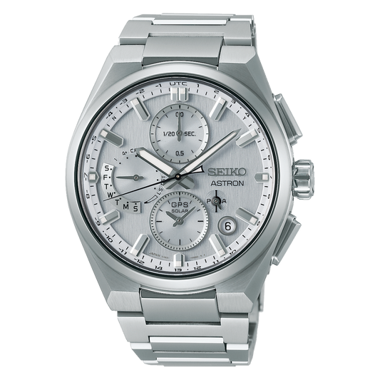 Seiko Astron GPS Solar 5X Dual-Time Chronograph in Silvery White - SSH159J1