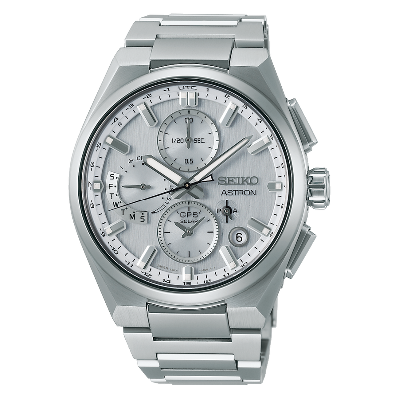 Seiko Astron GPS Solar 5X Dual-Time Chronograph in Silvery White - SSH159J1