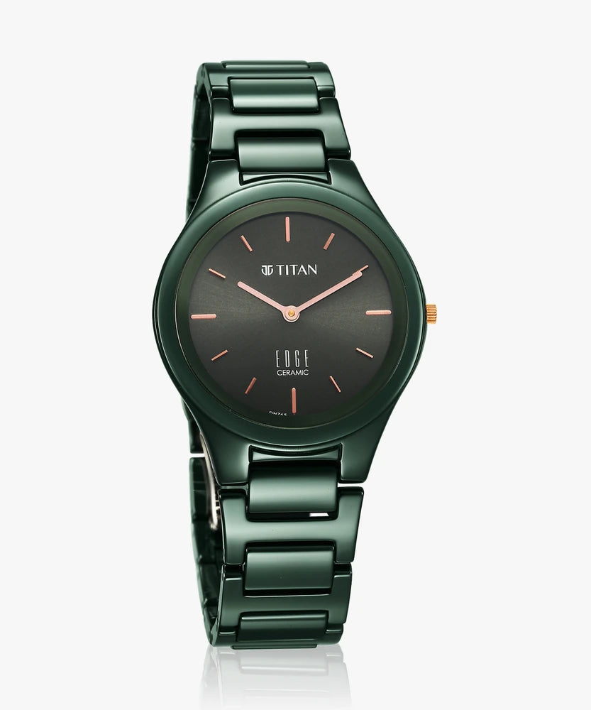 Titan Edge Bicolour Quartz Analog Green Dial Green Ceramic Strap Watch For Women 2653kc12