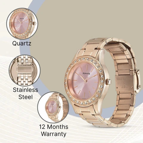 Sonata Blush Women Watch With Stainless Steel Strap 8123wm01