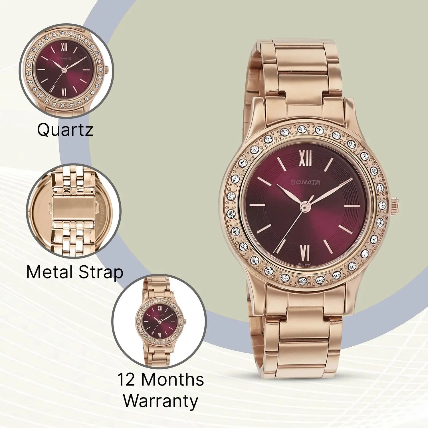 Sonata Blush It Up Maroon Dial Women Watch 8123wm02 - KRISHNA WATCH COMPANY