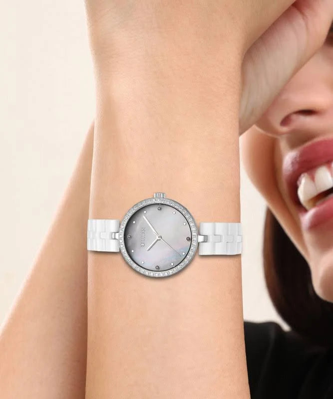 Titan Purple Ceramics Quartz Analog Watch For Women 95215kc01