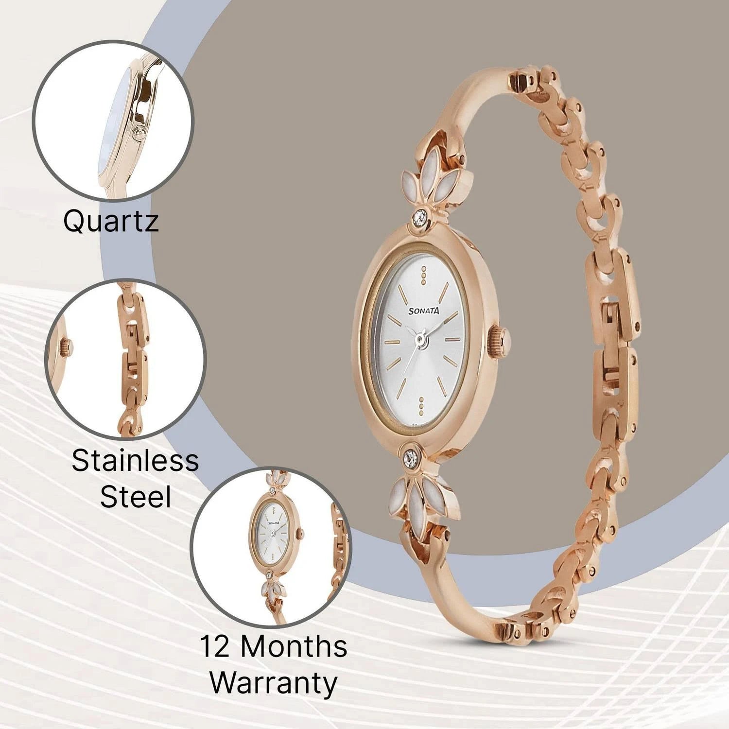 Sonata Blush Silver Dial Women Watch With Metal Strap 8091wm01 - KRISHNA WATCH COMPANY