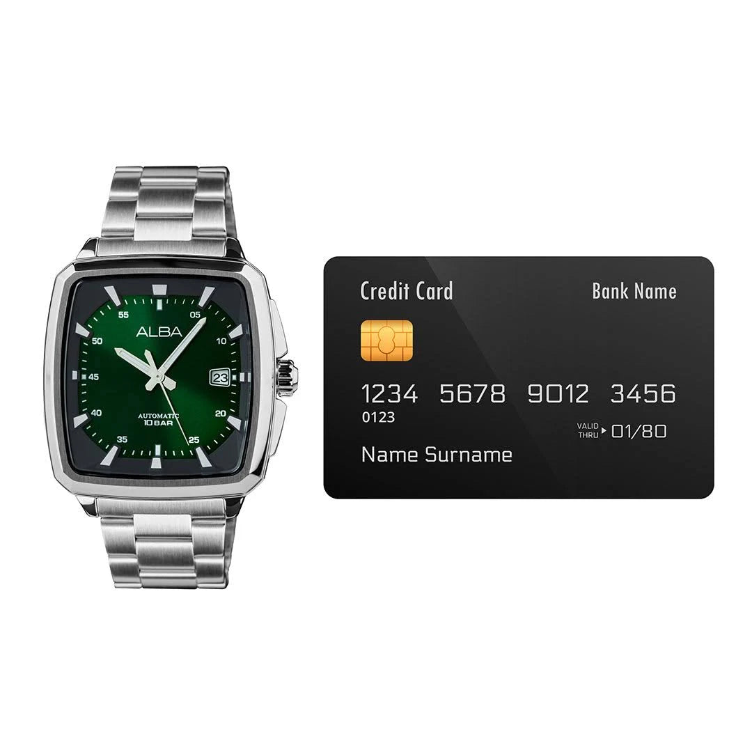 Alba Unique Rectangular Green & Black Radiation Dial Automatic Watch - AU4037X1