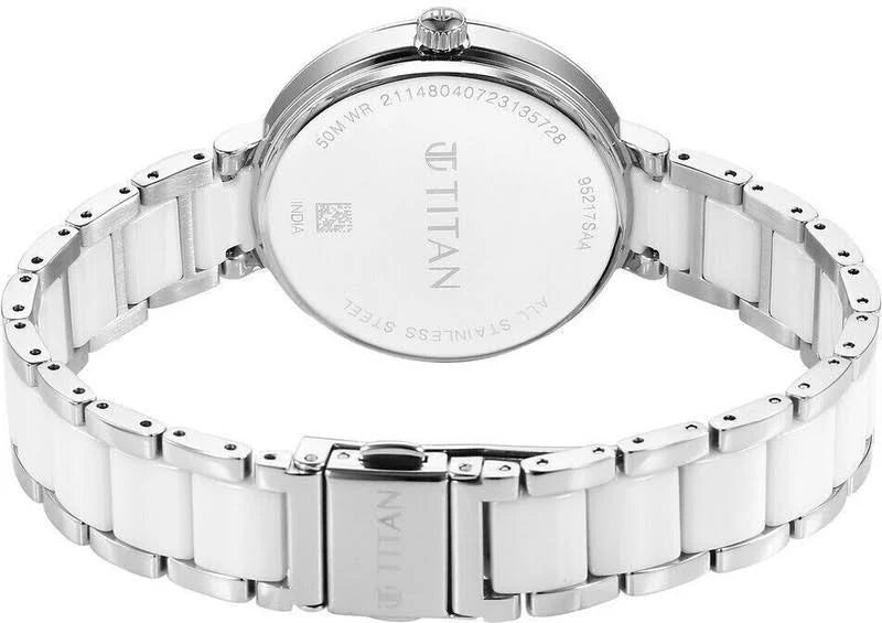 Titan Women Purple ceramics Round Mother of pearl Watches 95217KD01