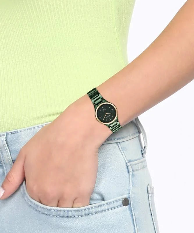 Titan Edge Bicolour Quartz Analog Green Dial Green Ceramic Strap Watch For Women 2653kc12