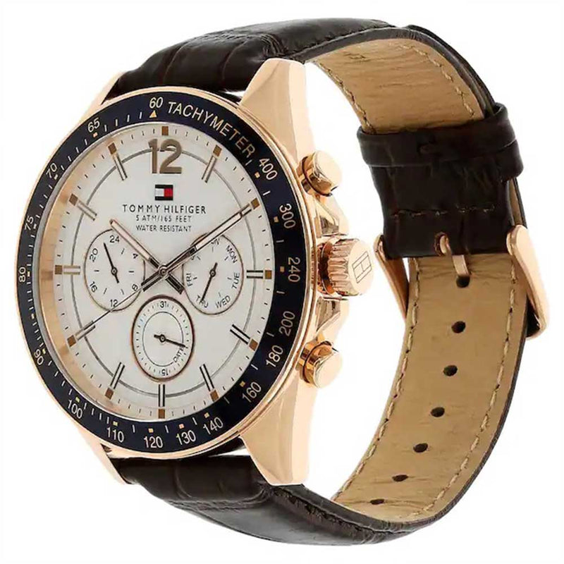 Tommy Hilfiger Quartz Chronograph White Dial Leather Strap Watch for Men NETH1791118W / 1791118