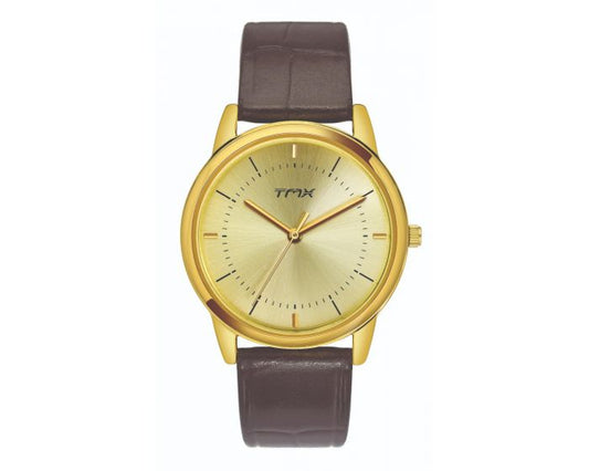 Sleek Golden Dial Leather Strap Watch TM0TG7108