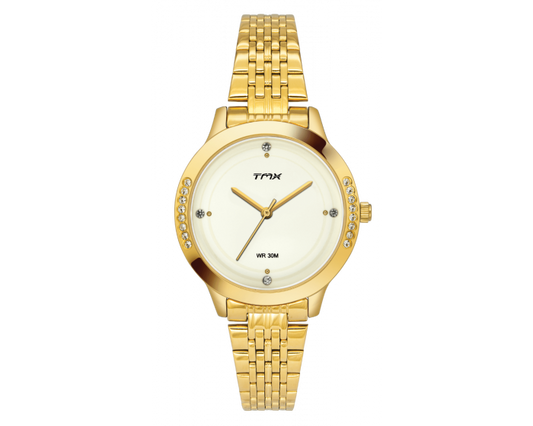 Crystal Studded White Dial Bracelet Watch TMTL10401T