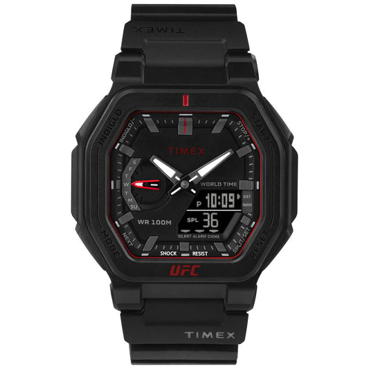 Timex UFC Strength Collection Premium Quality Men's Analog/Digital Black Dial Coloured Quartz Leather Strap Watch - TW2V55200X6