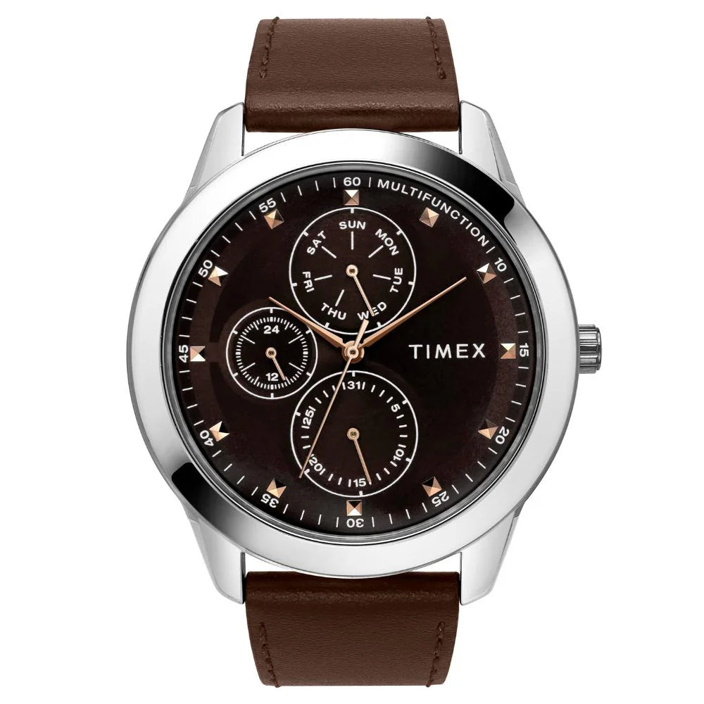 Timex Fashion Men's Brown Dial Round Case Multifunction Function Watch -TWEG18501