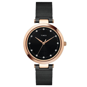 TIMEX PREMIUM BLACK DIAL WATCH WITH BLACK MESH BRACELET - TWEL11826 - KRISHNA WATCH COMPANY