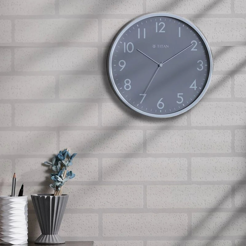 TITAN Contemporary Grey Sleek Wall Clock with Silent Sweep Technology - 29.5 cm x 29.5 cm (Medium) NBW0043PA01A