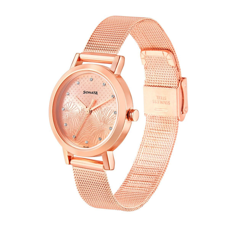 Sonata Linnea Rose Gold Dial Watch - 8174WM02 - KRISHNA WATCH COMPANY